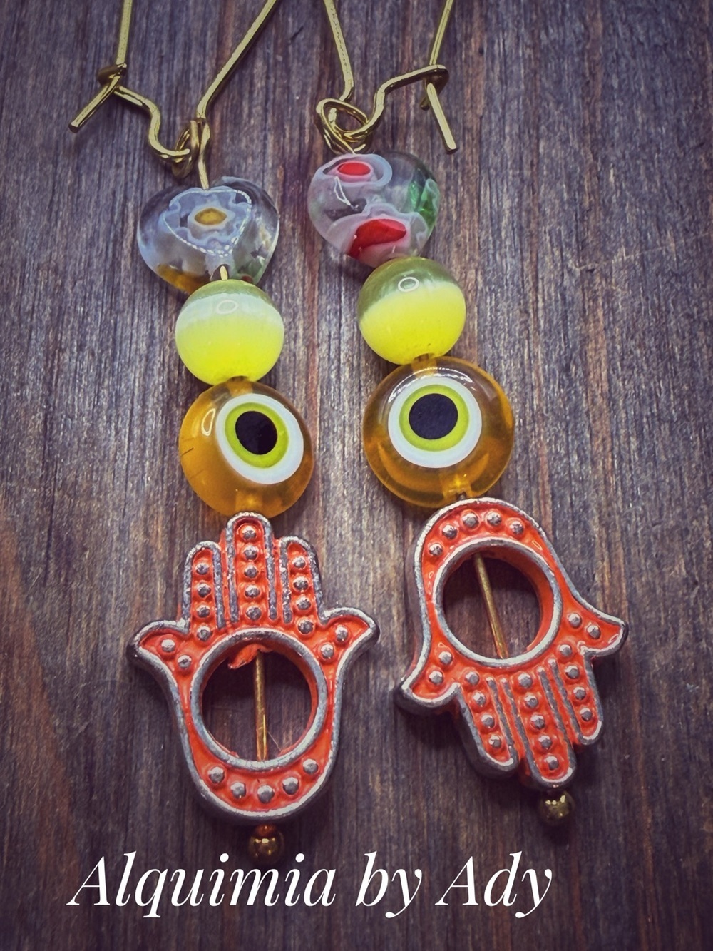 Cat's eye/Hamsa/evil's eye balanced bar dangle gold earrings/protection/